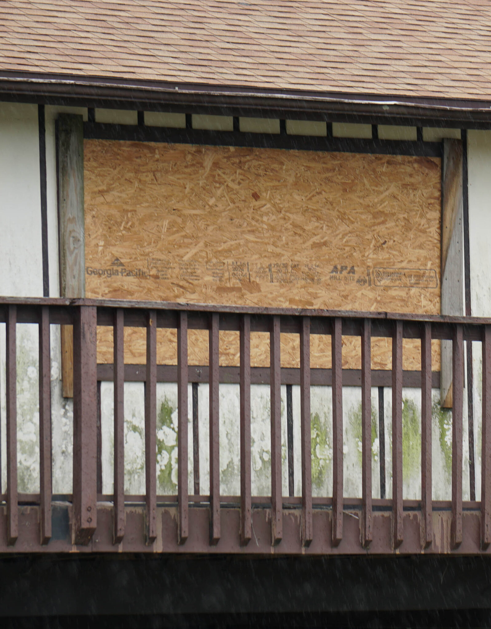 Broken window after hurricane helene